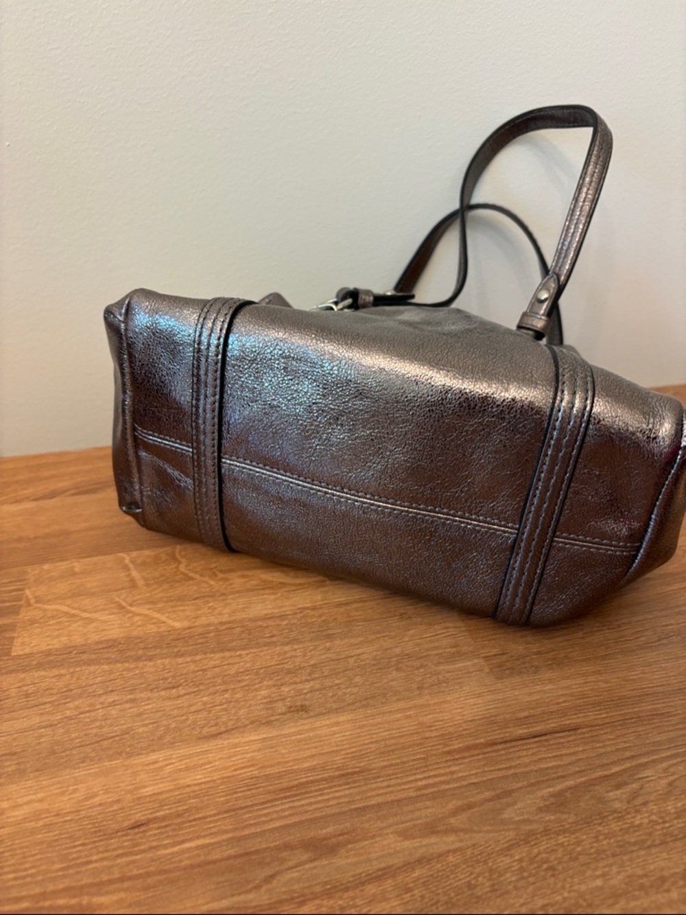 COACH JULIA MINI SMALL METALLIC SATCHELL PURSE GUNMETAL GRAY SILVER AUTHENTIC - Picture 7 of 9